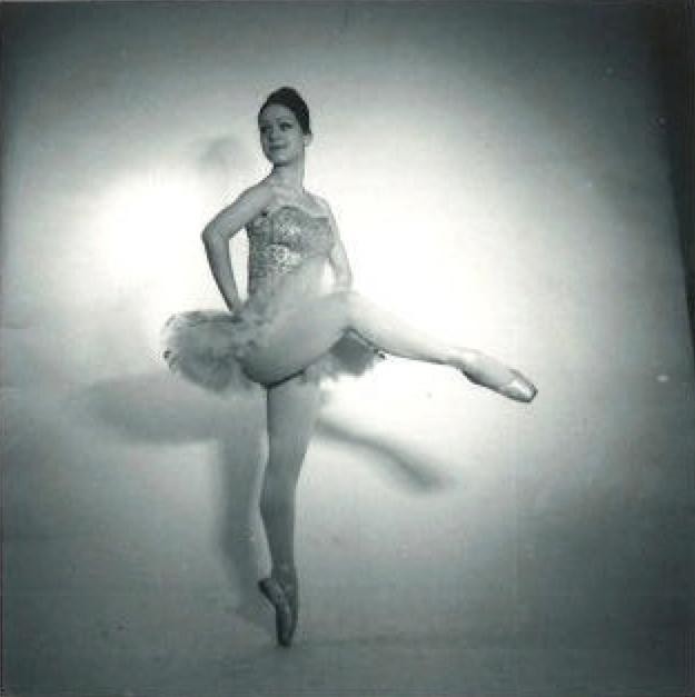 Audrey Ross in attitude as a young ballet dancer